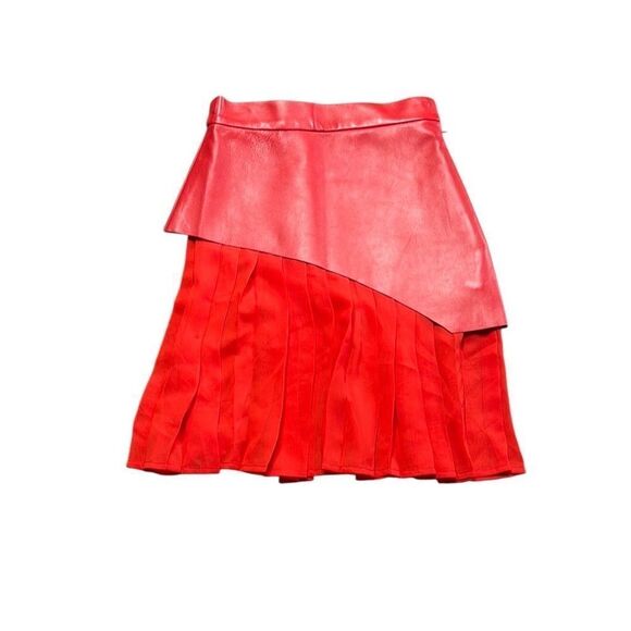 NWT Fe Noel Red Asymmetrical pleated faux leather mini dress XS - Picture 1 of 7